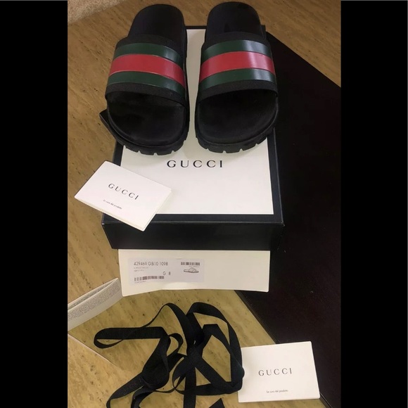 Authentic Gucci Mens Web Rubber Slide 